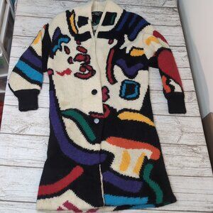 I.B. Diffusion Mohair Wool Abstract Long Cardigan Coat Multicolor – Women’s S